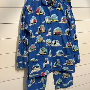 Nick & Nora Blue Pajama Set with Snow Globe Print